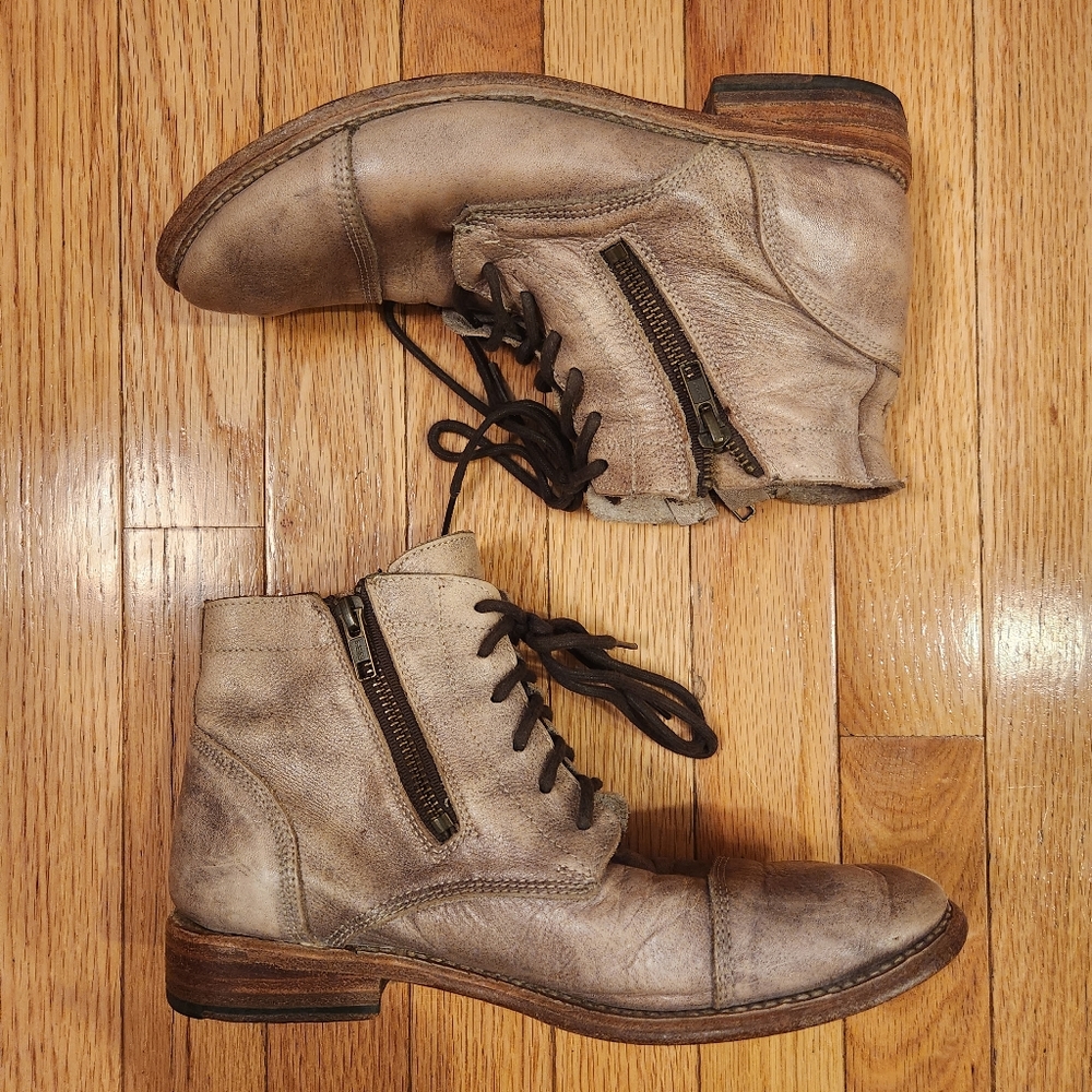 Bed Stu Women's tan Bonnie Cobbler Series Bench Made Zip Lace Up Ankle Boots 8.5